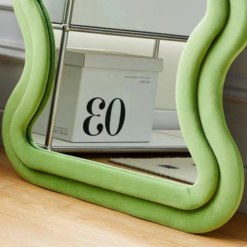 Contemporary Nordic MDF Velvet Glass Carbon Steel Oval Wave-Shaped Full-Length Floor Mirror Anti-Explosion & Anti-Tip Design For Living Room & Bedroom