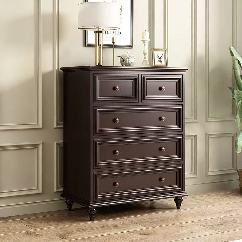 Traditional French Plywood Rectangular Cylindrical Storage Cabinet 5-Drawer For Living Room