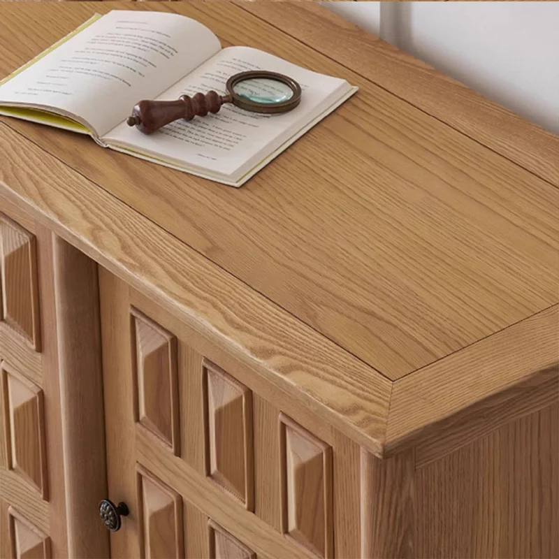 Traditional French Ash Wood Plywood Cylindrical Grid Rectangular Sideboard Cabinet 3-Cabinet For Living Room