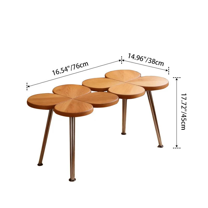Traditional Vintage Rubber Wood Stainless Steel Clover Shape Cylindrical Accent Bench For Living Room