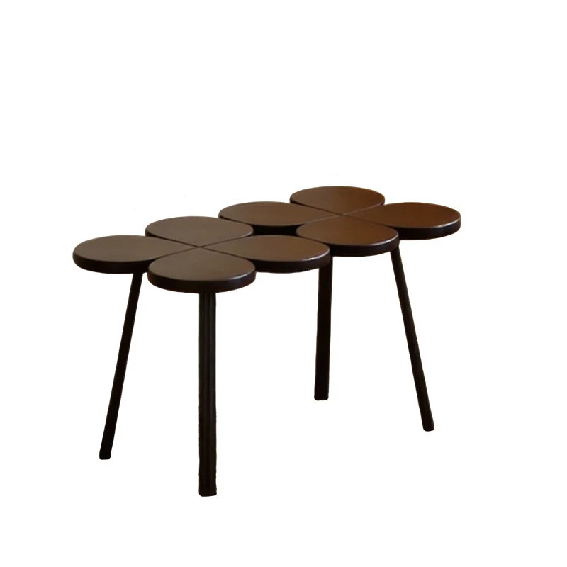 Traditional Vintage Rubber Wood Stainless Steel Clover Shape Cylindrical Accent Bench For Living Room