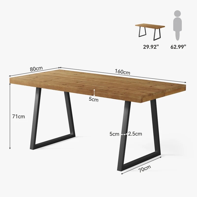 Tribesigns Bureau industriel de 160 cm, plateau en bois massif et pieds robustes en métal