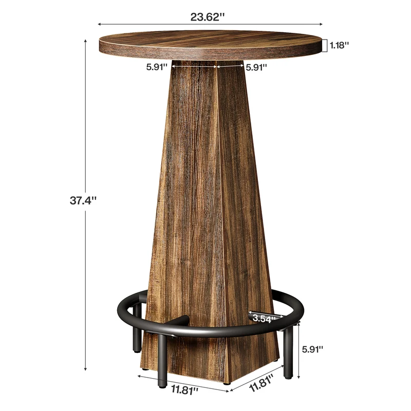 Tribesigns Table haute ronde 95 cm de hauteur, Table de bistro/pub en bois avec repose-pieds annulaire en métal pour café, cocktail