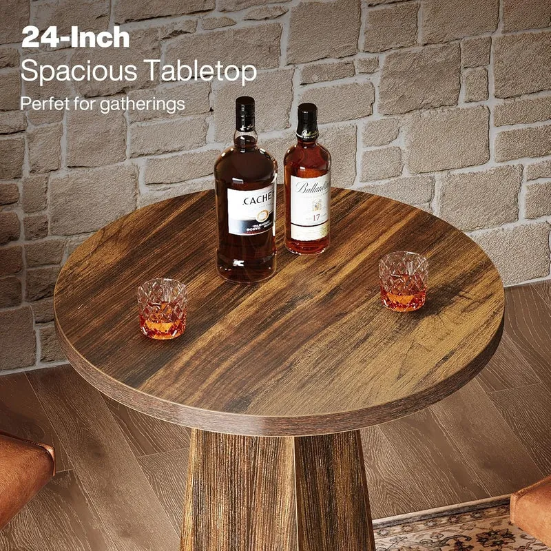 Tribesigns Table haute ronde 95 cm de hauteur, Table de bistro/pub en bois avec repose-pieds annulaire en métal pour café, cocktail