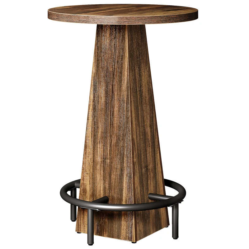 Tribesigns Table haute ronde 95 cm de hauteur, Table de bistro/pub en bois avec repose-pieds annulaire en métal pour café, cocktail