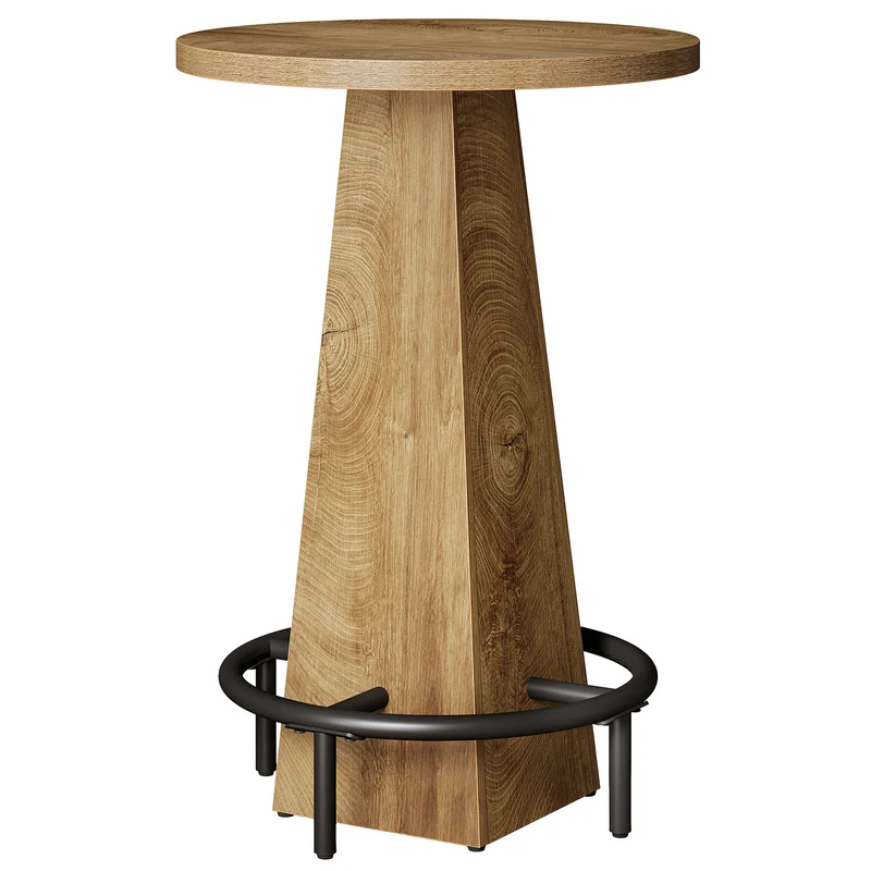 Tribesigns Table haute ronde 95 cm de hauteur, Table de bistro/pub en bois avec repose-pieds annulaire en métal pour café, cocktail