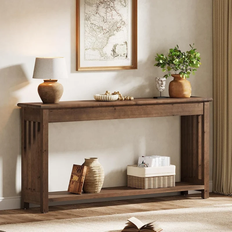 Tribesigns Console en bois massif 160 cm de long, Idéale pour une entrée ou comme table basse