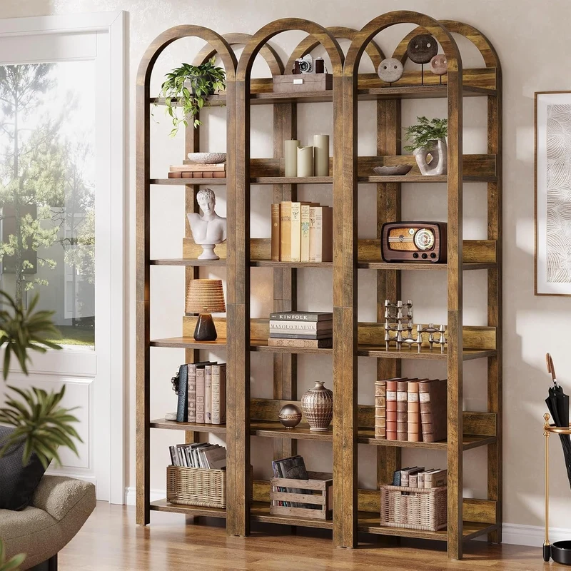 Tribesigns Bibliothèque 6 Niveaux 180cm, Bois Étagère Bibliotheque livre ouverte arqué rack de rangement haut