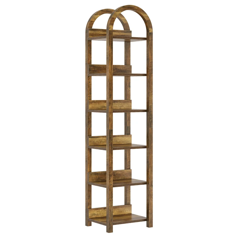 Tribesigns Bibliothèque 6 Niveaux 180cm, Bois Étagère Bibliotheque livre ouverte arqué rack de rangement haut