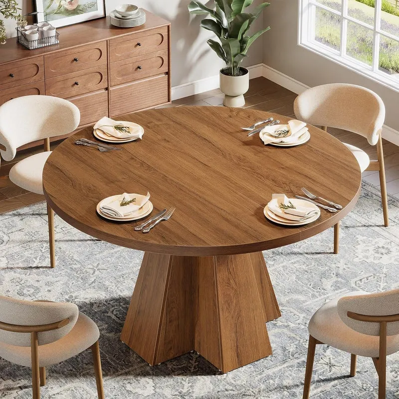 Tribesigns Table à manger ronde pour 4 personnes, Table de cuisine ronde avec pied colonne