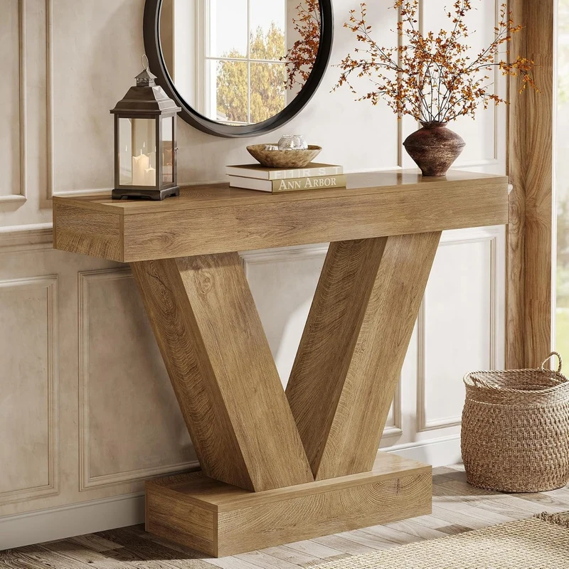 Tribesigns Table Console 105 cm, Table d'entrée derrière Le canapé avec Pieds en V