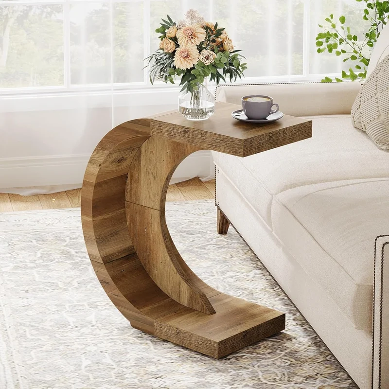 Tribesigns Table d'appoint en forme de C, Table basse Table de chevet étroite