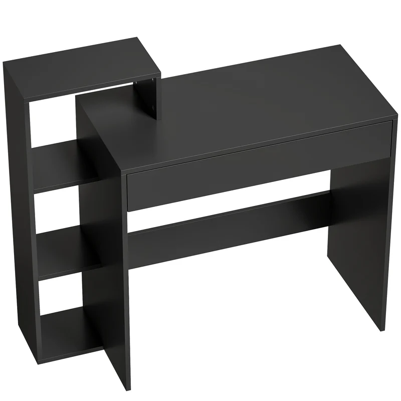 Bureau d'ordinateur compact 100 x 40 x 90 cm avec tiroir 3 étagères moderne minimaliste en panneau de particules noir 21_0002540