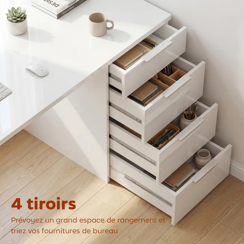 Bureau d'ordinateur 110 x 61,5 x 75 cm 4 tiroirs rangement gain de place moderne épuré en panneau de particules blanc 21_0002567