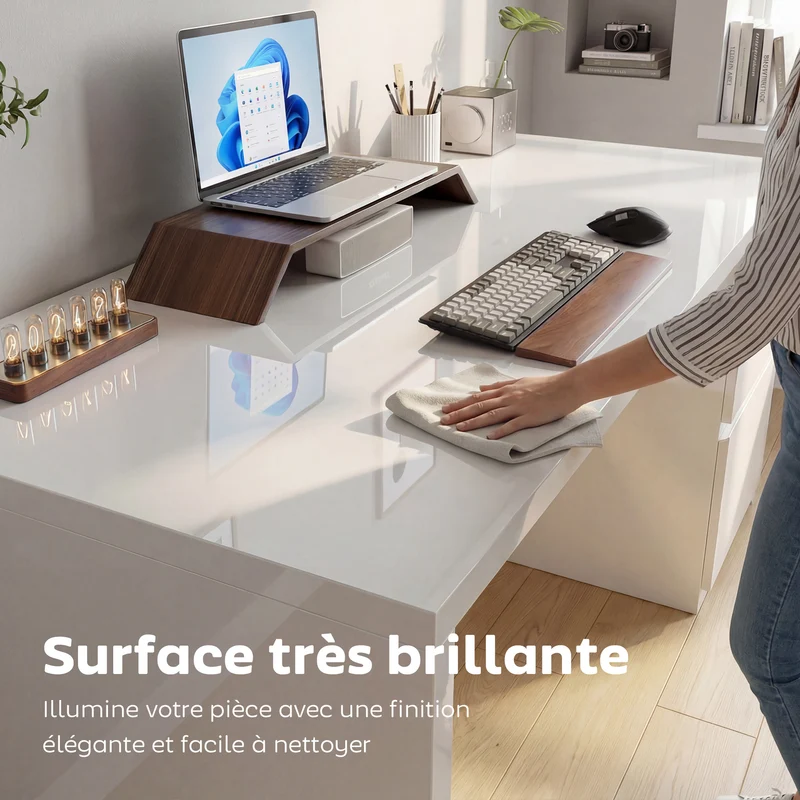Bureau d'ordinateur 110 x 61,5 x 75 cm 4 tiroirs rangement gain de place moderne épuré en panneau de particules blanc 21_0002567