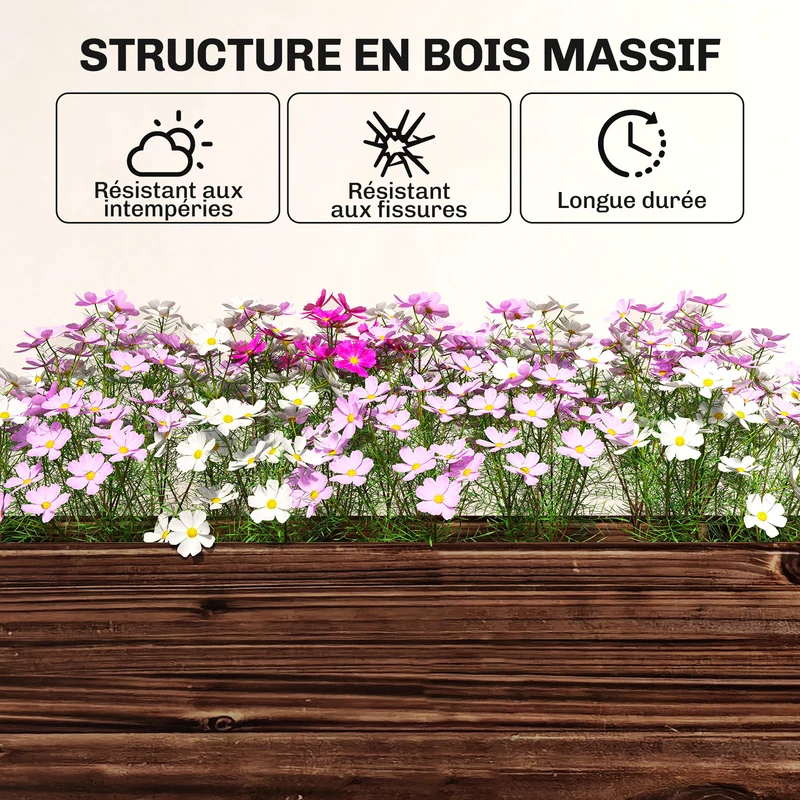 Bac à plantes surélevé 60 x 25 x 120 cm trois niveaux gain de dos intérieur extérieur style rustique en bois marron 21_0005660