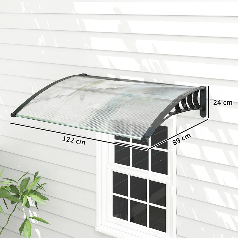 Auvent de porte d'entrée incurvé 122 x 89 x 24 cm protège pluie uv montage mural moderne en polycarbonate transparent 21_0007101