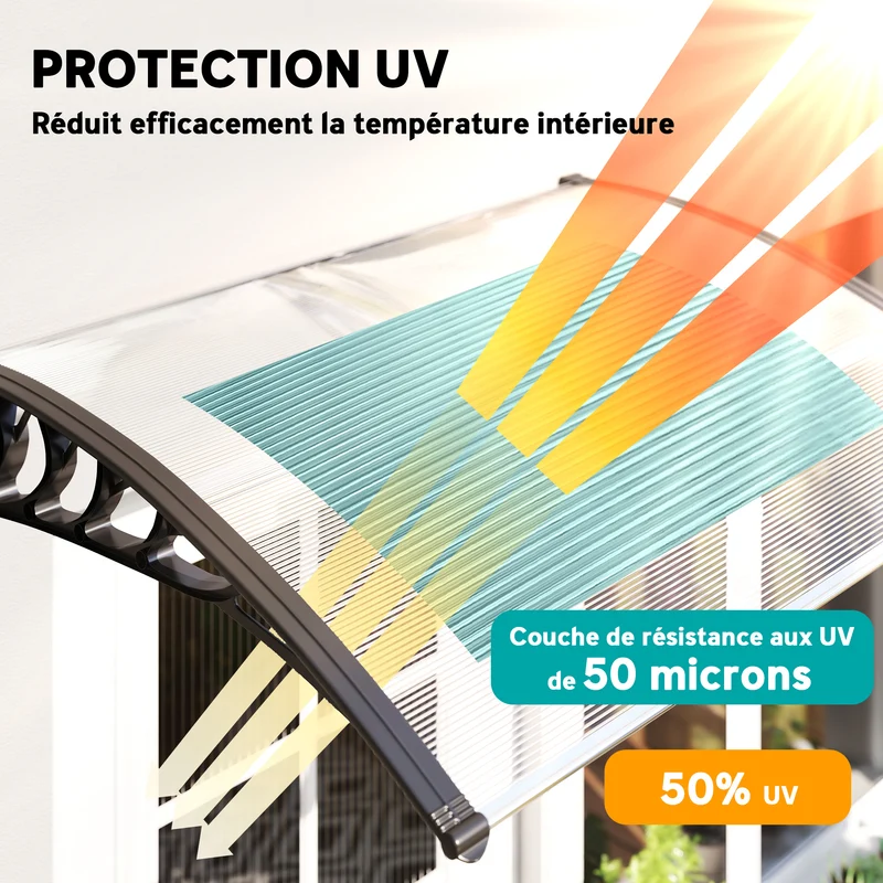Auvent de porte d'entrée incurvé 122 x 89 x 24 cm protège pluie uv montage mural moderne en polycarbonate transparent 21_0007101