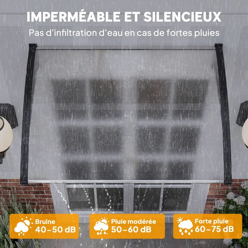 Auvent de porte d'entrée incurvé 122 x 89 x 24 cm protège pluie uv montage mural moderne en polycarbonate transparent 21_0007101
