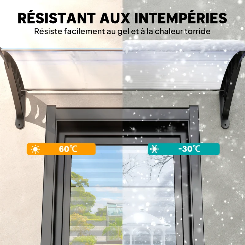 Auvent de porte d'entrée incurvé 122 x 89 x 24 cm protège pluie uv montage mural moderne en polycarbonate transparent 21_0007101