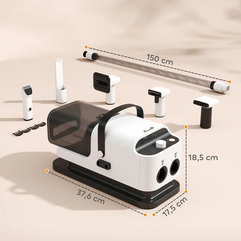 Aspirateur de toilettage pour chien 5-en-1 37,6 x 17,5 x 18,5 cm silencieux 50 db compact moderne en plastique blanc 21_0007277