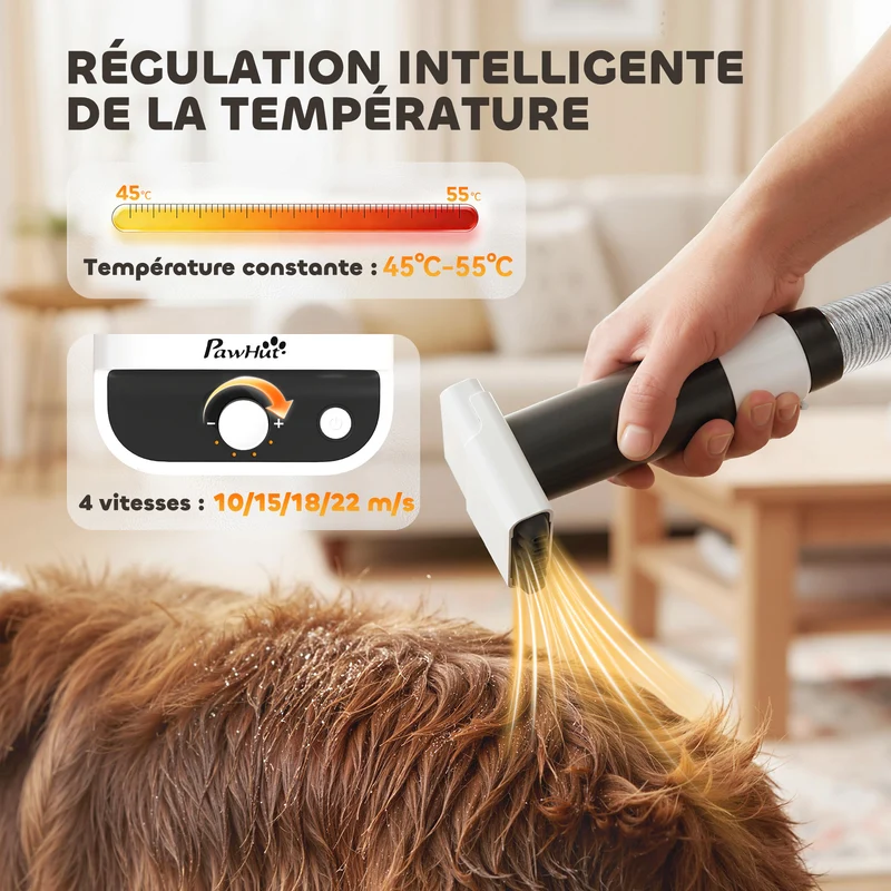 Aspirateur de toilettage pour chien 5-en-1 37,6 x 17,5 x 18,5 cm silencieux 50 db compact moderne en plastique blanc 21_0007277