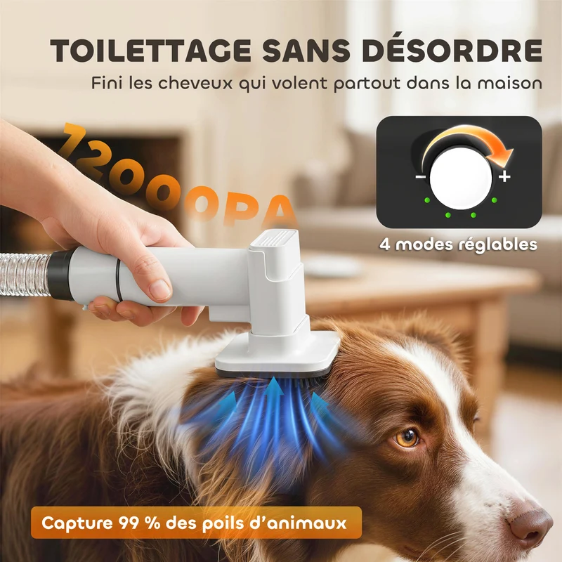 Aspirateur de toilettage pour chien 5-en-1 37,6 x 17,5 x 18,5 cm silencieux 50 db compact moderne en plastique blanc 21_0007277