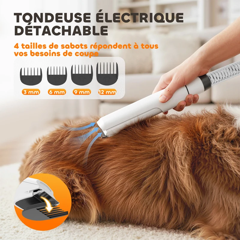 Aspirateur de toilettage pour chien 5-en-1 37,6 x 17,5 x 18,5 cm silencieux 50 db compact moderne en plastique blanc 21_0007277