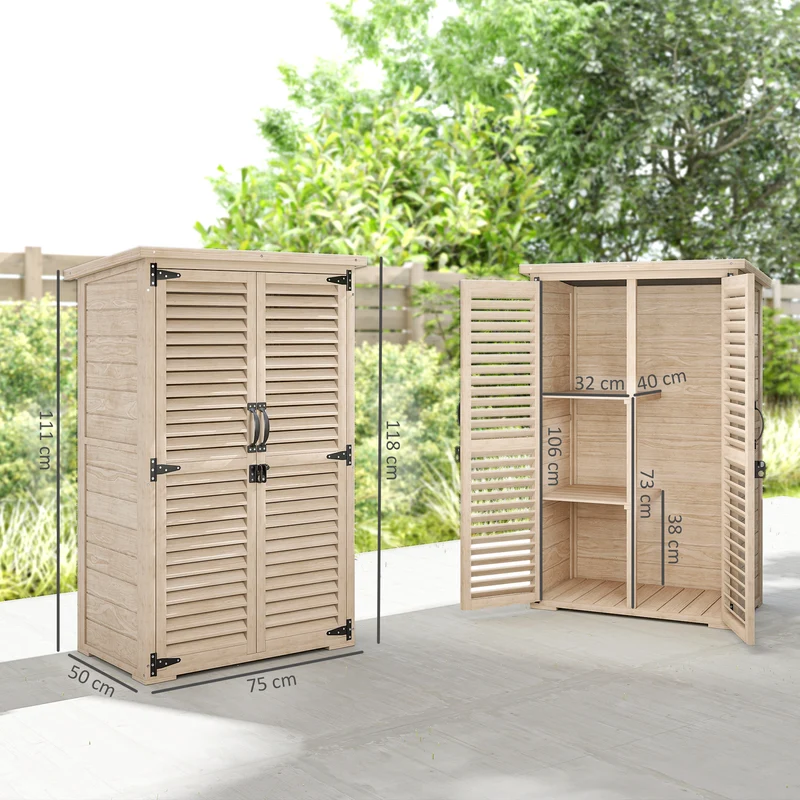 Armoire de jardin remise pour outils 75 x 50 x 118 cm rangement sécurisé toit bitumé style rustique en bois naturel 21_0005448