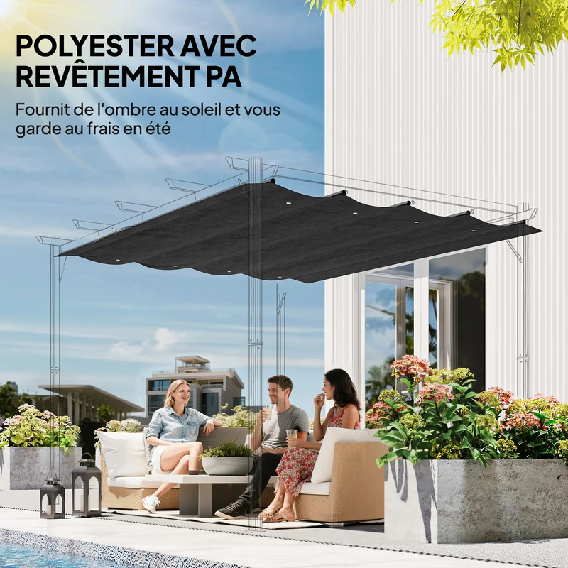 Toile de toit pour pergola 286 x 245 cm protection solaire anti uv évacuation d eau design épuré en polyester gris foncé 21_0004846
