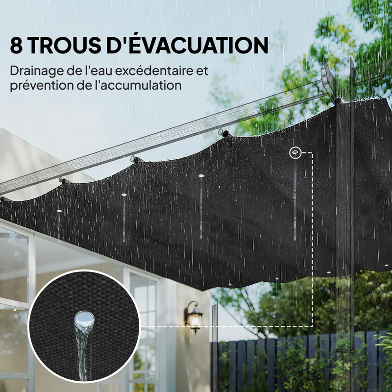 Toile de toit pour pergola 286 x 245 cm protection solaire anti uv évacuation d eau design épuré en polyester gris foncé 21_0004846