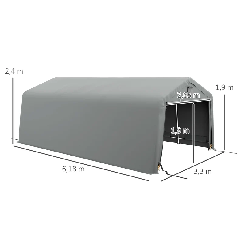 Tente garage abri véhicule 618 x 330 x 240 cm protection voiture et rangement industriel en acier galvanisé gris clair 21_0004840
