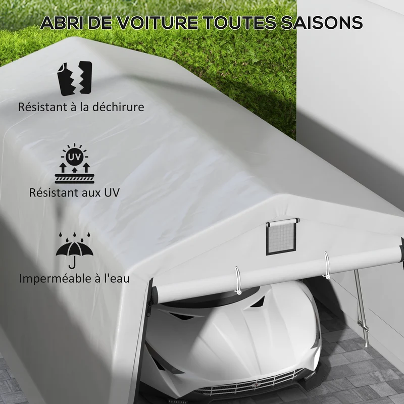 Tente garage abri véhicule 618 x 330 x 240 cm protection voiture et rangement industriel en acier galvanisé gris clair 21_0004840