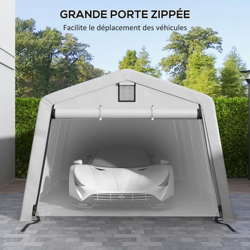 Tente garage abri véhicule 618 x 330 x 240 cm protection voiture et rangement industriel en acier galvanisé gris clair 21_0004840