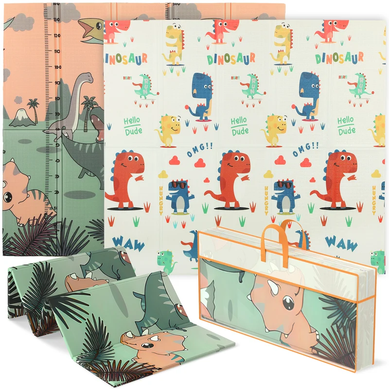 Tapis de jeu pour bébé pliable réversible 196 x 176 x 1.5 cm antidérapant amortissant moderne salon en xpe multicolore 21_0000753