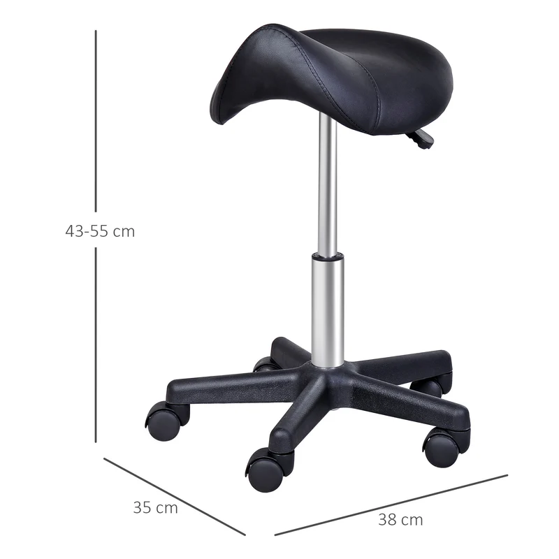 Tabouret à roulettes selle ergonomique 48 x 48 x 43-55 cm hauteur réglable pour salon contemporain en polyuréthane noir 21_0000842