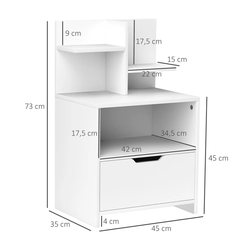 Table de chevet d'appoint tiroir niche 45 x 35 x 73 cm rangement pratique minimaliste en panneau de particules blanc 21_0001559