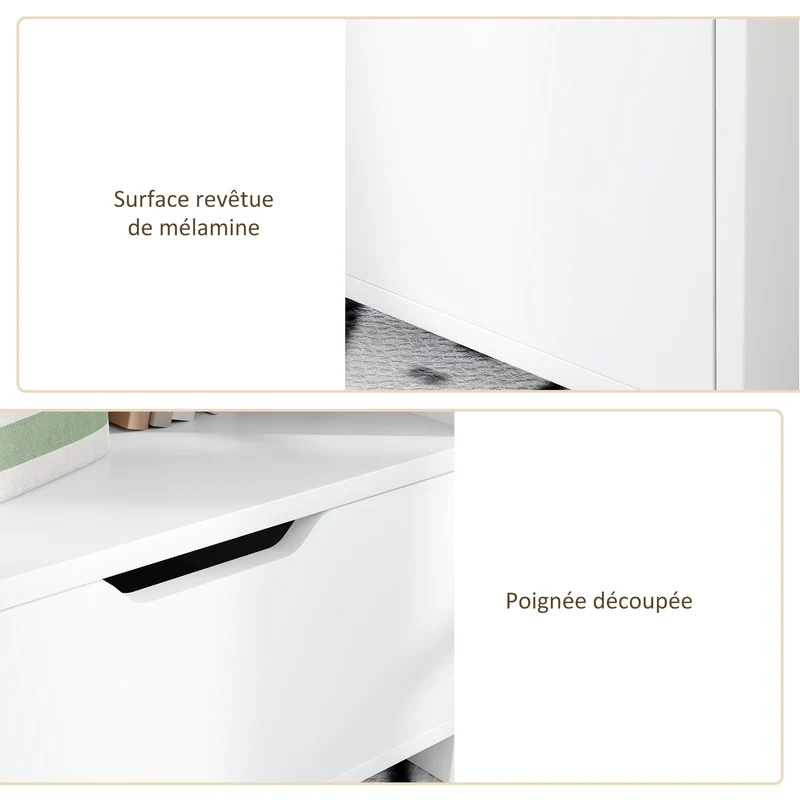 Table de chevet d'appoint tiroir niche 45 x 35 x 73 cm rangement pratique minimaliste en panneau de particules blanc 21_0001559