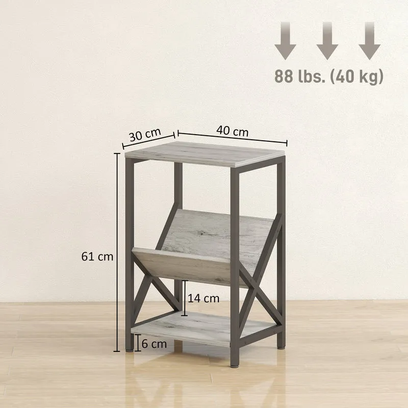 Table d'appoint chevet 40 x 30 x 61 cm 3 niveaux porte revues en v industriel design en panneau de particules gris foncé 21_0003588
