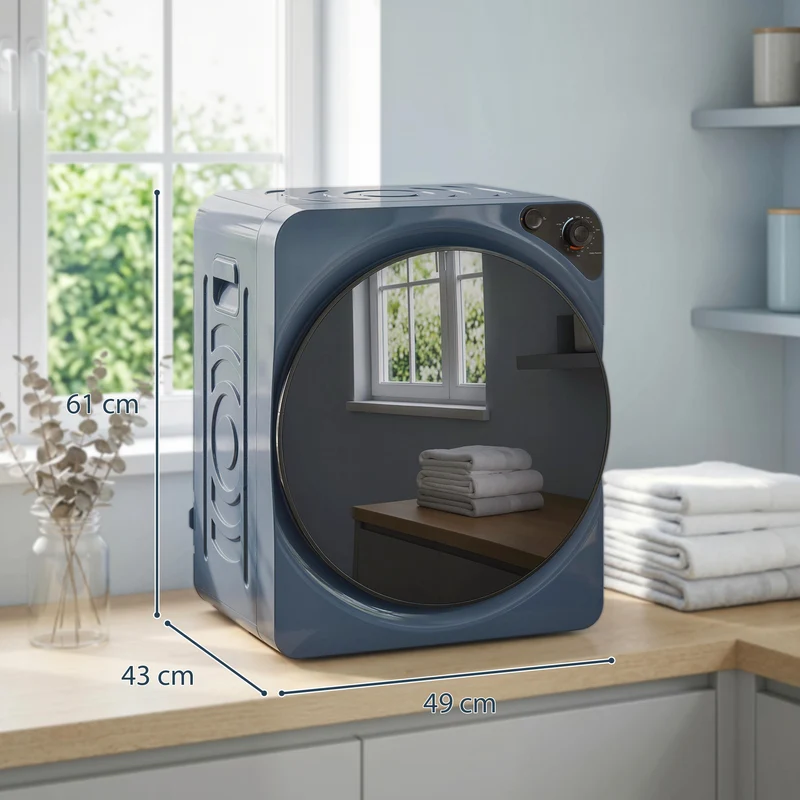 Sèche-linge compact empilable 49 x 43 x 61 cm capacité 5 kg hygiène 60 °c moderne contemporain en acier inoxydable bleu 21_0007098