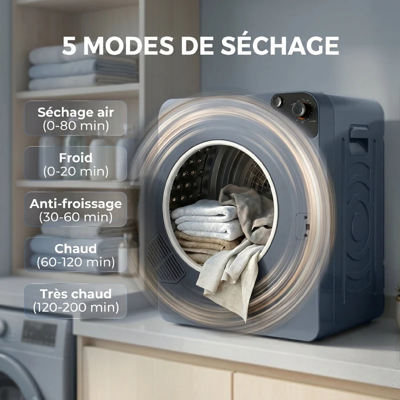 Sèche-linge compact empilable 49 x 43 x 61 cm capacité 5 kg hygiène 60 °c moderne contemporain en acier inoxydable bleu 21_0007098