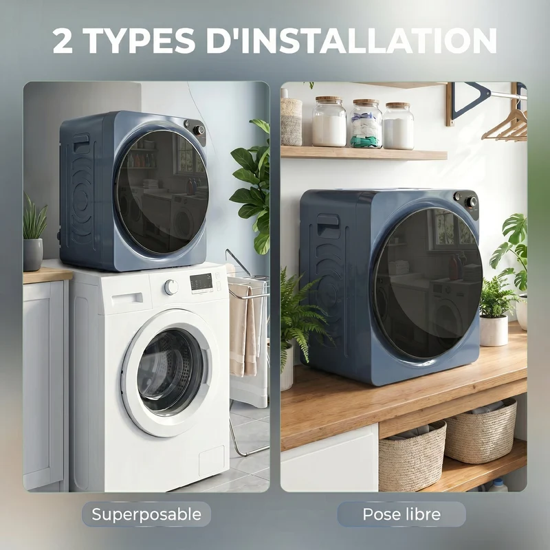 Sèche-linge compact empilable 49 x 43 x 61 cm capacité 5 kg hygiène 60 °c moderne contemporain en acier inoxydable bleu 21_0007098