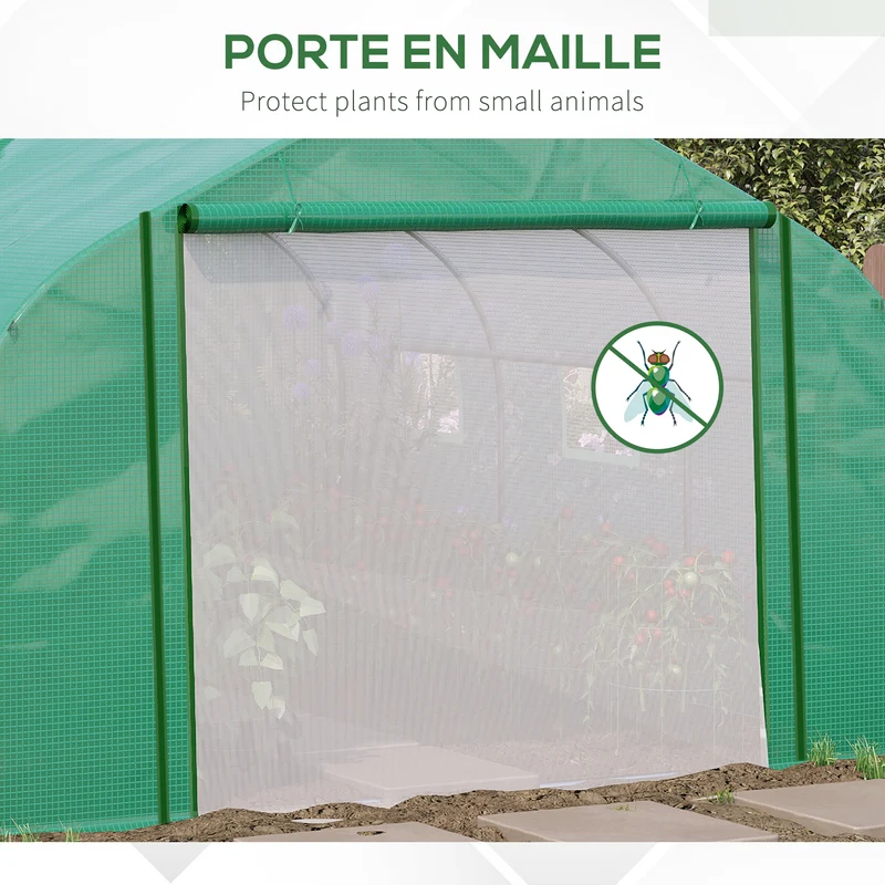 Serre tunnel de jardin 3,47 x 3 x 2 m bâche anti uv renforcée fenêtres enroulables moderne épuré en polyéthylène vert 21_0004228