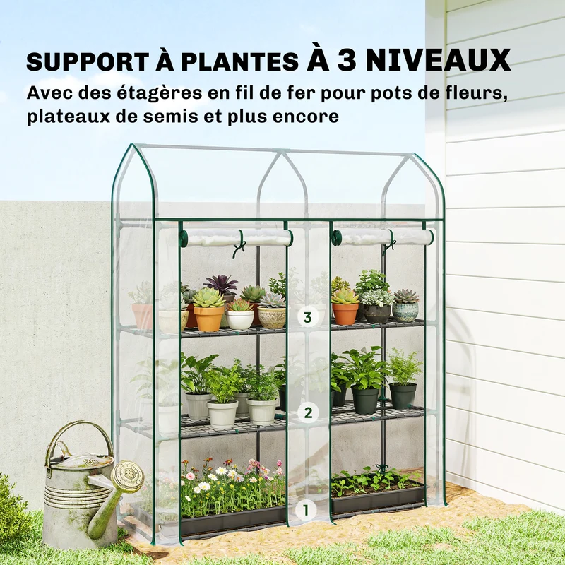 Serre de jardin compacte balcon 143 x 46 x 165 cm anti uv rangement 3 niveaux robuste design épuré en PVC transparent 21_0005635
