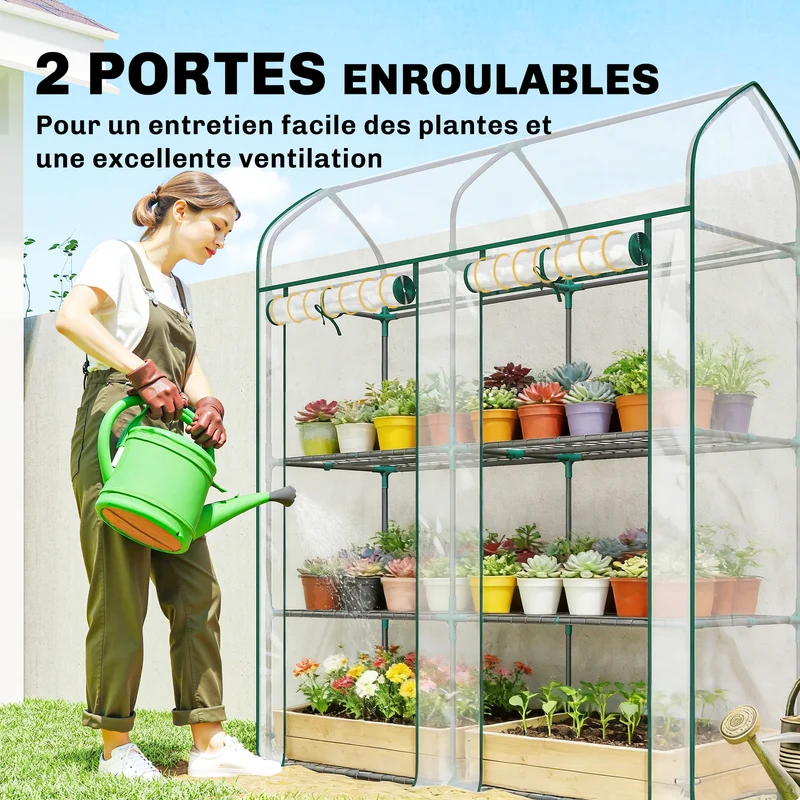 Serre de jardin compacte balcon 143 x 46 x 165 cm anti uv rangement 3 niveaux robuste design épuré en PVC transparent 21_0005635