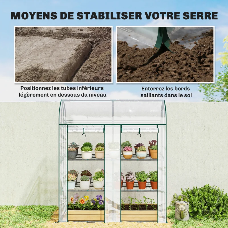 Serre de jardin compacte balcon 143 x 46 x 165 cm anti uv rangement 3 niveaux robuste design épuré en PVC transparent 21_0005635