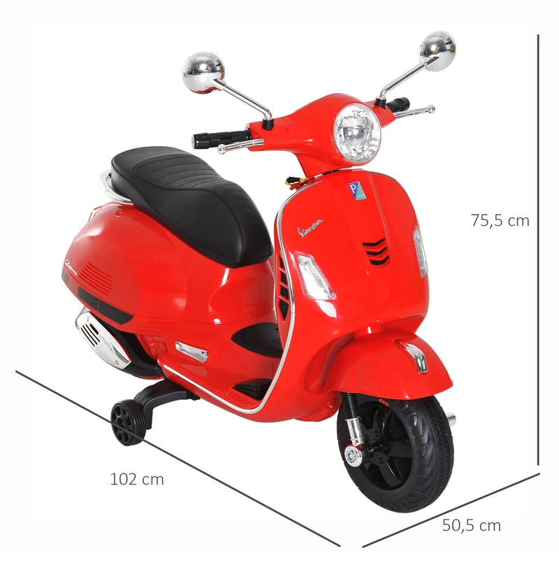 Scooter électrique enfant 102 x 51 x 76 cm roulettes stabilisatrices siège ergonomique MP3 USB design moderne en PP rouge 21_0000436