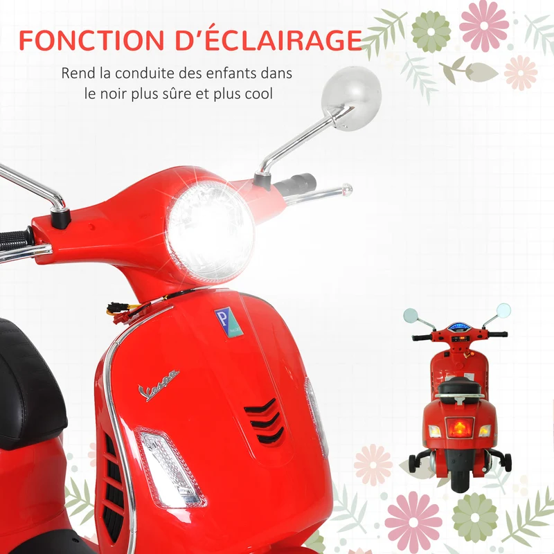 Scooter électrique enfant 102 x 51 x 76 cm roulettes stabilisatrices siège ergonomique MP3 USB design moderne en PP rouge 21_0000436