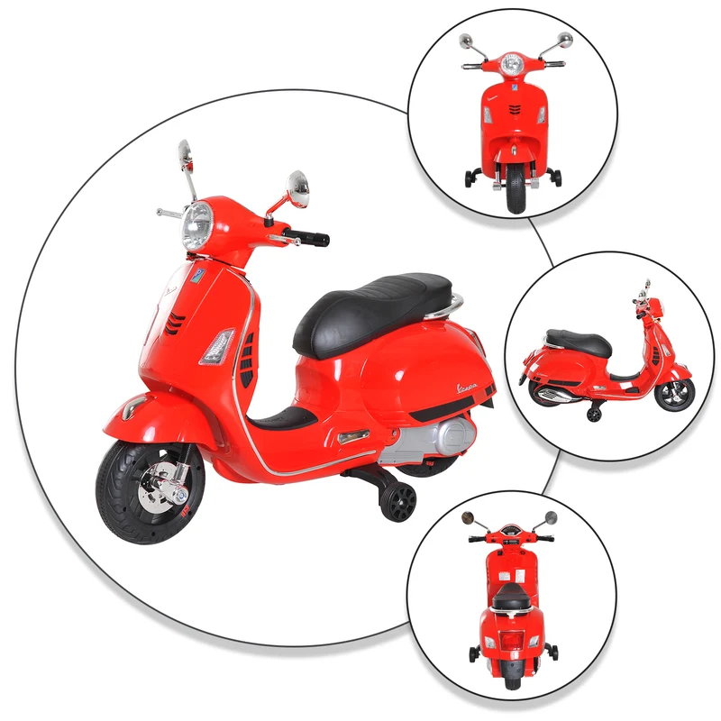 Scooter électrique enfant 102 x 51 x 76 cm roulettes stabilisatrices siège ergonomique MP3 USB design moderne en PP rouge 21_0000436