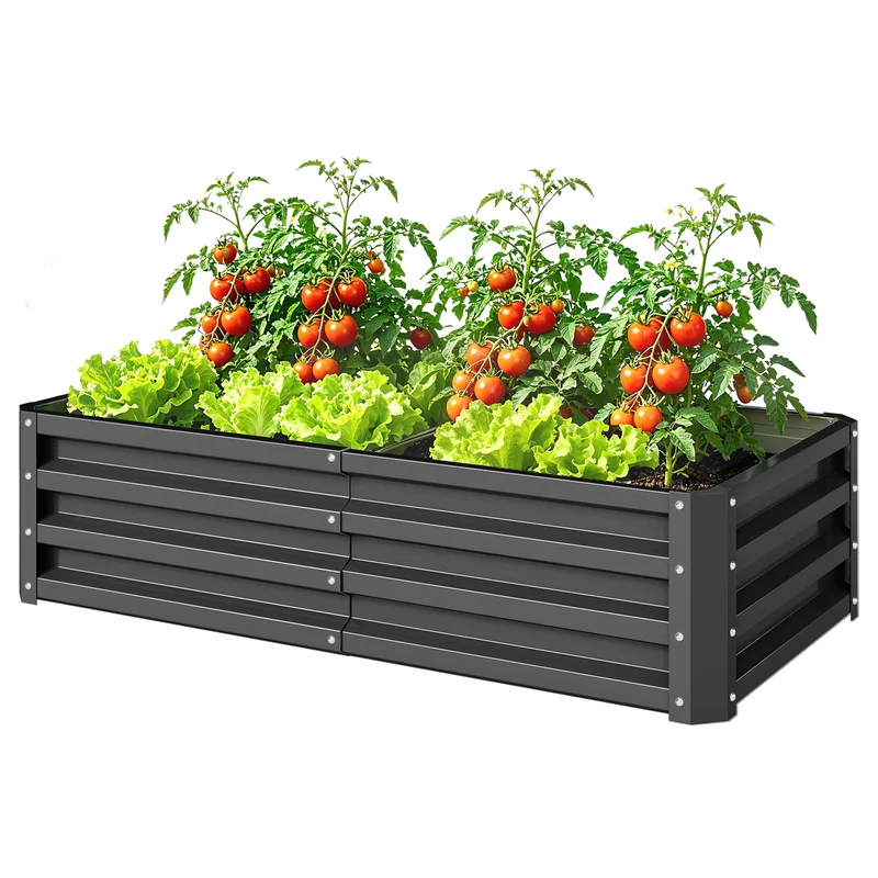 Potager rectangulaire 120 x 60 x 30.5 cm rétention chaleur résistant intempéries industriel en acier galvanisé gris 21_0004041